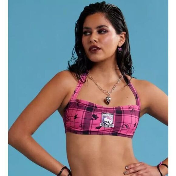 Hot Topic Monster High Pink Plaid Icons Halter Swim Top Nwot Size Medium - Picture 7 of 7